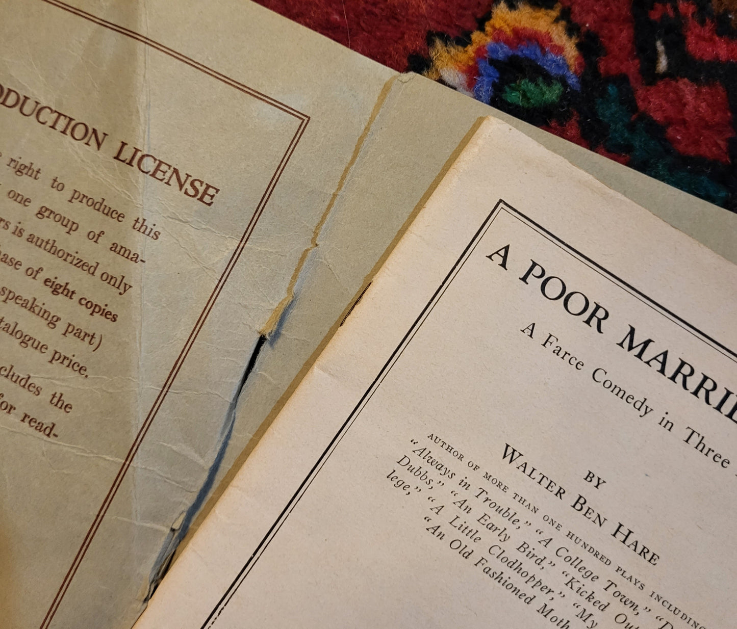 Antique Play Script, A Poor Married Man (1915)