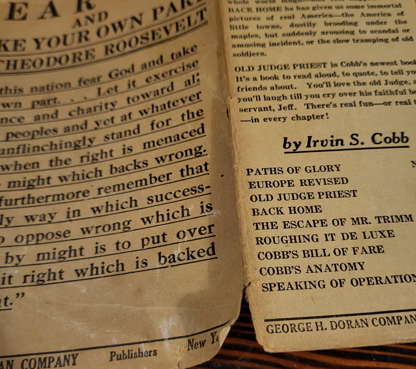 Antique Second Edition Book: Fear God and Take Your Own Part by Theodore Roosevelt (1916)